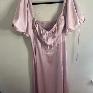Elegant Pink Puff Sleeve Dress
